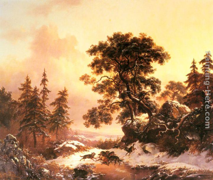 Frederik Marianus Kruseman Wolves in a Winter Landscape